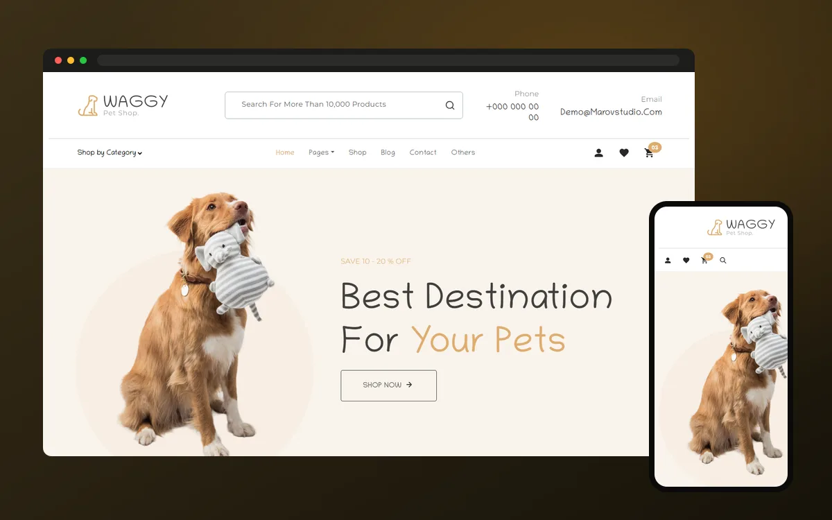 Waggy demo saytının görünüşü